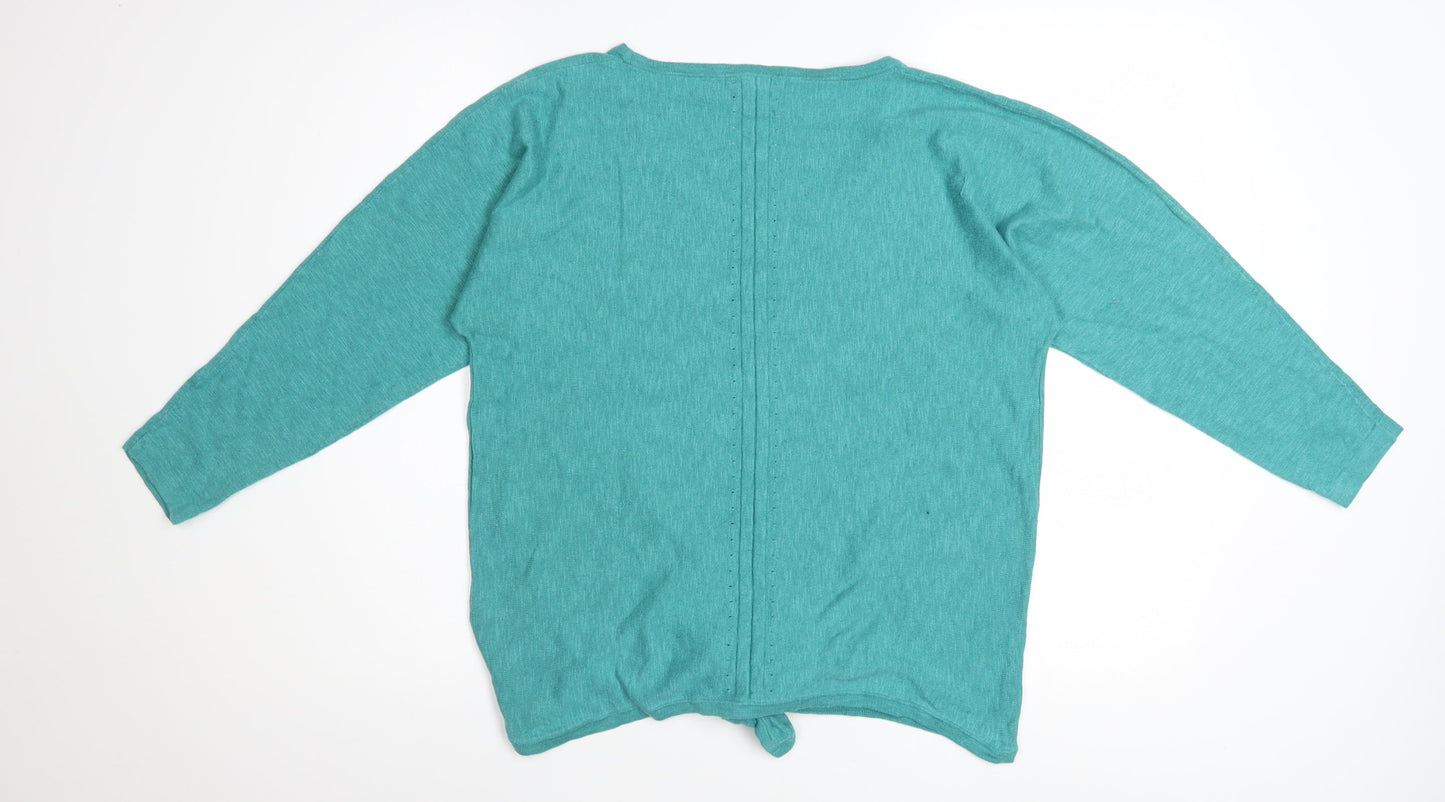 White Stuff Women Green Size 12 Tie Front Scoop Neck Jumper