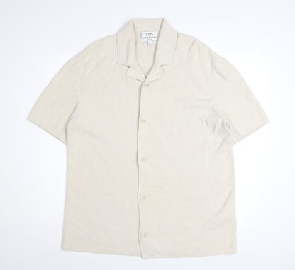 COS Men’s Beige Relaxed Fit Cotton Knit Short Sleeve Button-Up Shirt Size M