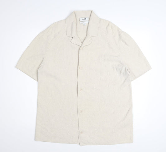 COS Men’s Beige Relaxed Fit Cotton Knit Short Sleeve Button-Up Shirt Size M