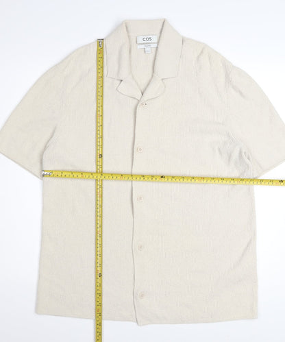 COS Men’s Beige Relaxed Fit Cotton Knit Short Sleeve Button-Up Shirt Size M
