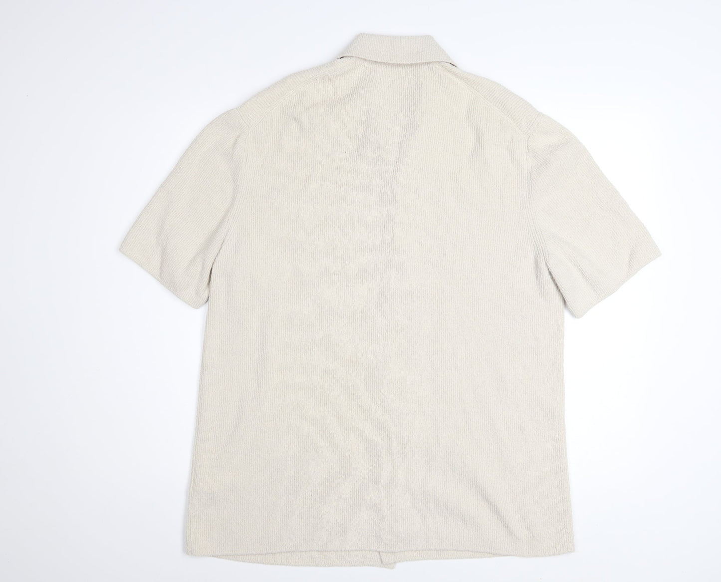 COS Men’s Beige Relaxed Fit Cotton Knit Short Sleeve Button-Up Shirt Size M