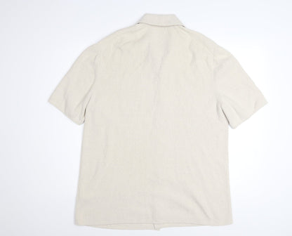 COS Men’s Beige Relaxed Fit Cotton Knit Short Sleeve Button-Up Shirt Size M