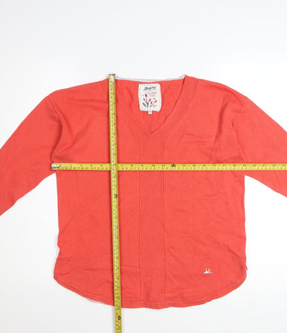 Mantaray Women's Red Cotton V-Neck Long Sleeve Jumper Size 10