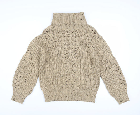 Marks and Spencer Women Beige Roll Neck Chunky Knit Pullover Jumper S