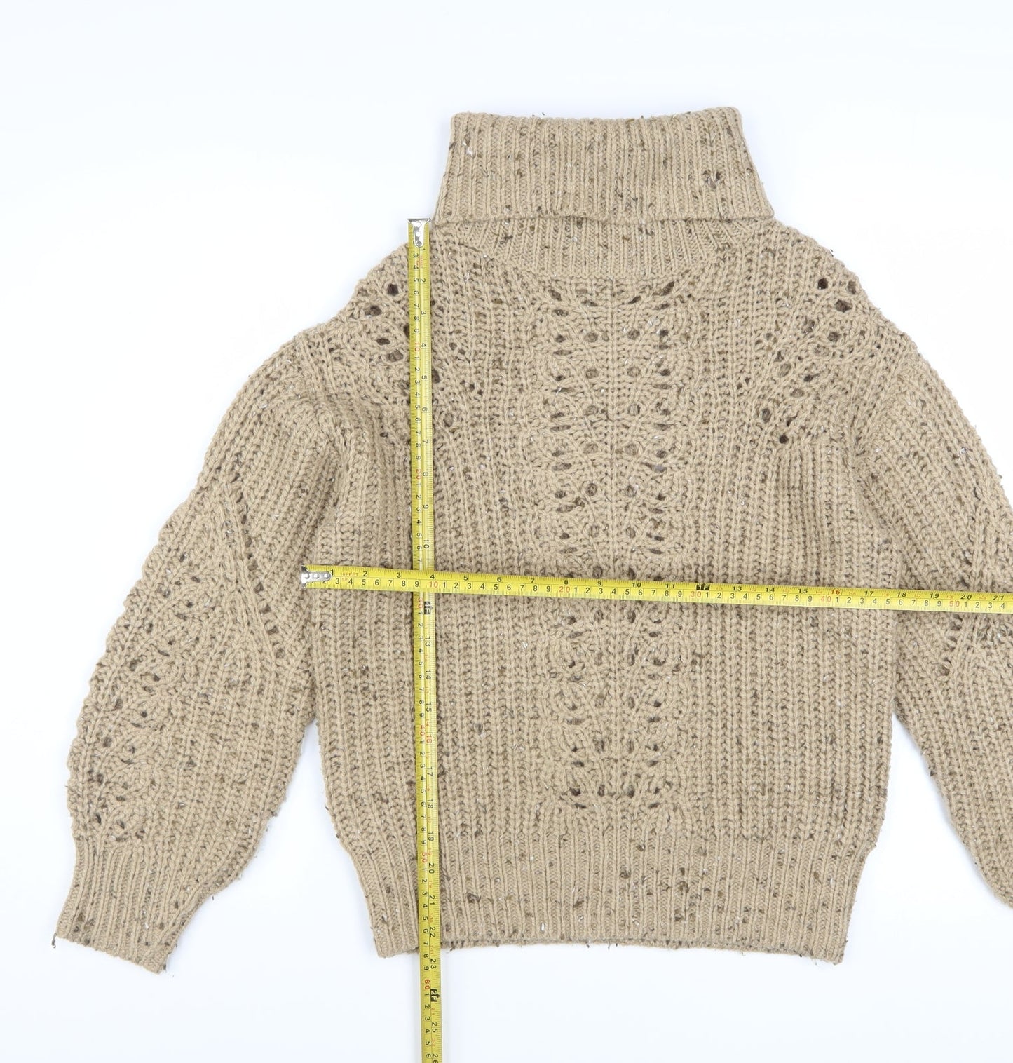 Marks and Spencer Women Beige Roll Neck Chunky Knit Pullover Jumper S