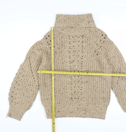 Marks and Spencer Women Beige Roll Neck Chunky Knit Pullover Jumper S
