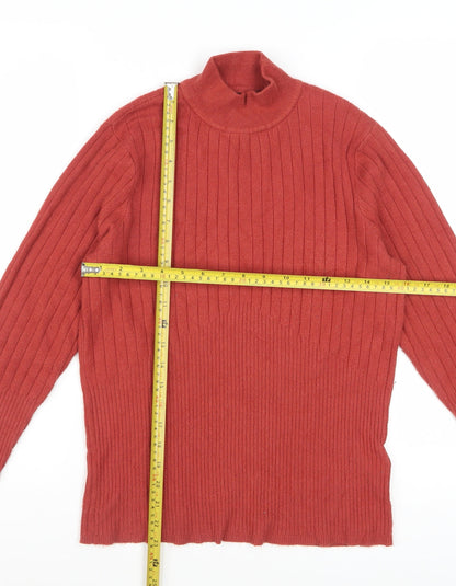 Marks and Spencer Women's Russet Brown Mock Neck Ribbed Jumper Size 14