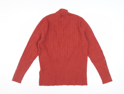 Marks and Spencer Women's Russet Brown Mock Neck Ribbed Jumper Size 14