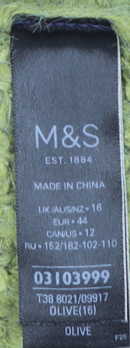 Marks and Spencer Women Green Size 16 Chunky-Knit Pullover Jumper