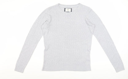 Maine New England Women’s Grey Cable-Knit Acrylic Jumper Size 12