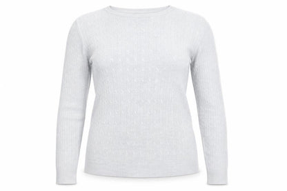 Front view of Maine New England Women’s Grey Cable-Knit Acrylic Jumper, size UK 12