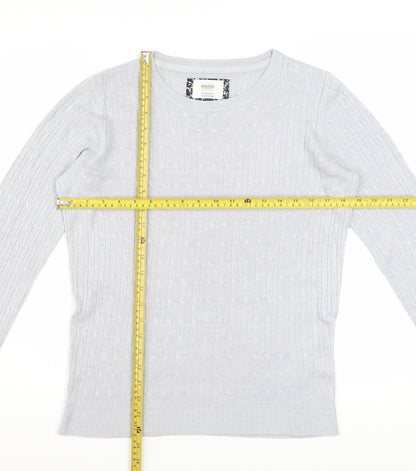 Maine New England Women’s Grey Cable-Knit Acrylic Jumper Size 12