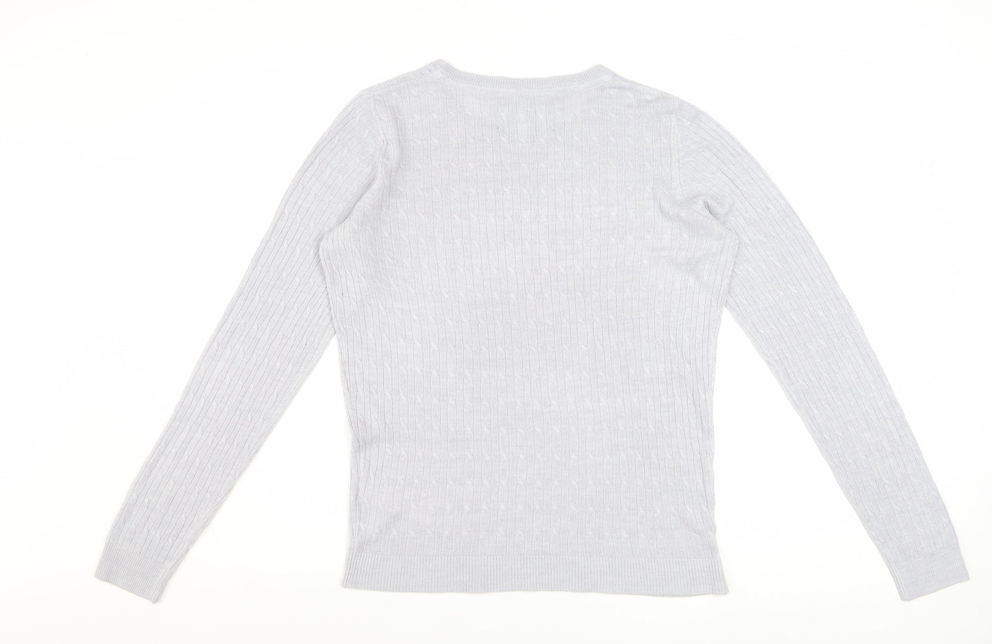 Maine New England Women’s Grey Cable-Knit Acrylic Jumper Size 12