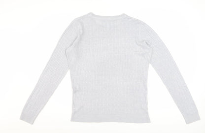 Maine New England Women’s Grey Cable-Knit Acrylic Jumper Size 12