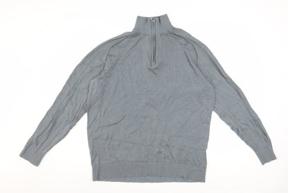 Marks and Spencer Men's Pewter 1/2 Zip High Neck Jumper Size L