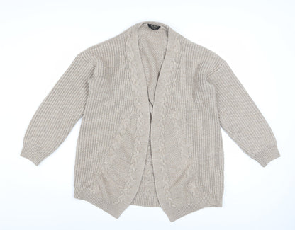 Lipsy Women Beige Cable Knit Long Sleeve Open Cardigan Size 18