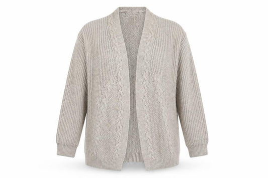 Lipsy Women Beige Cable Knit Long Sleeve Open Cardigan Size 18