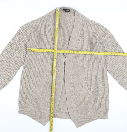 Lipsy Women Beige Cable Knit Long Sleeve Open Cardigan Size 18