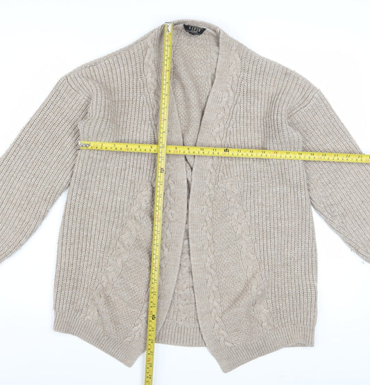 Lipsy Women Beige Cable Knit Long Sleeve Open Cardigan Size 18
