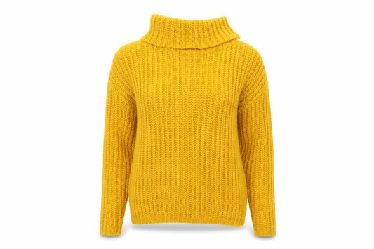 Roman Womens Yellow Roll Neck Chunky Knit Pullover Jumper Size 14