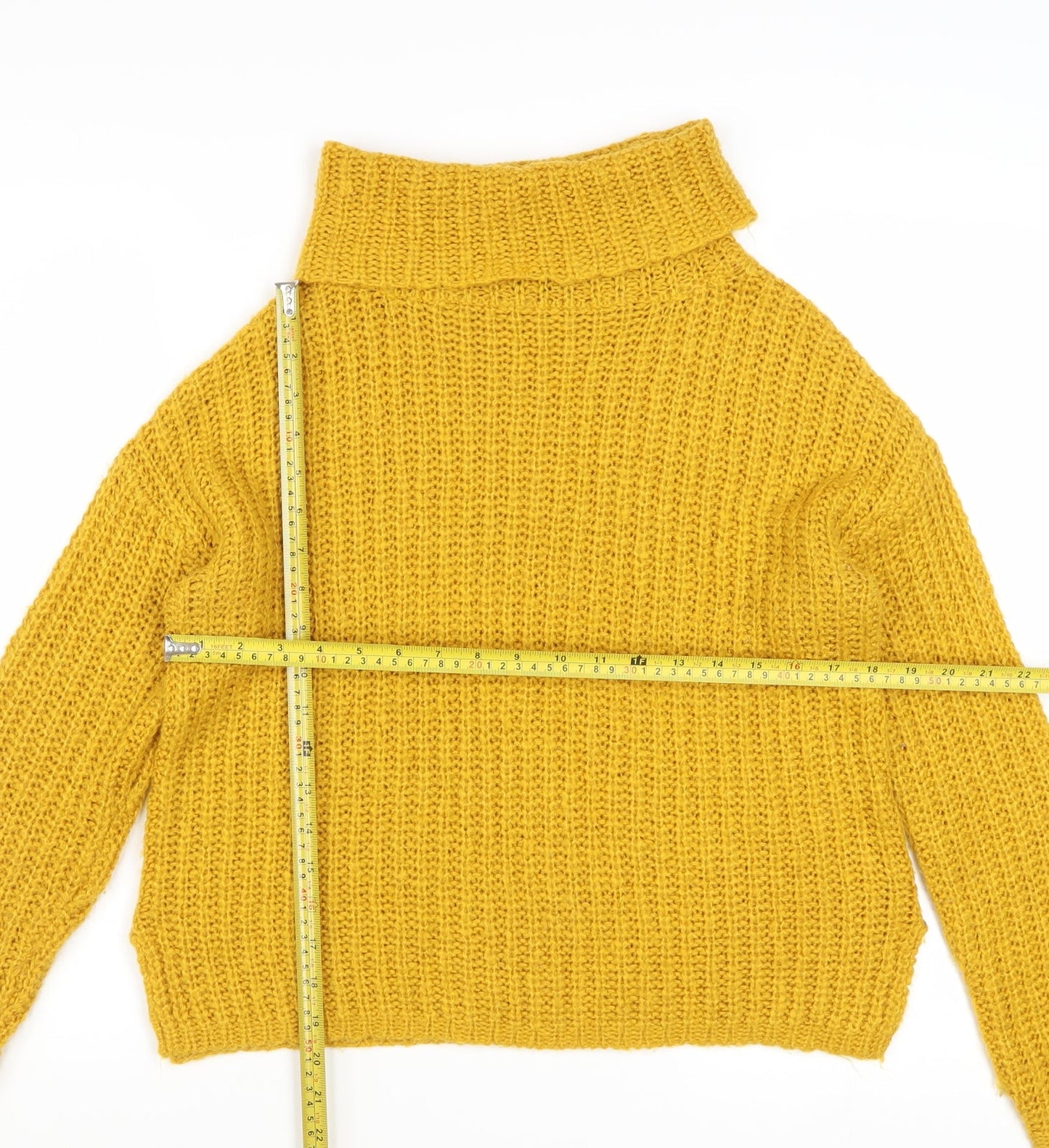 Roman Womens Yellow Roll Neck Chunky Knit Pullover Jumper Size 14