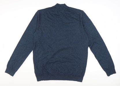 Marks and Spencer Men’s Blue L 1/4 Zip Mock Neck Cotton Jumper