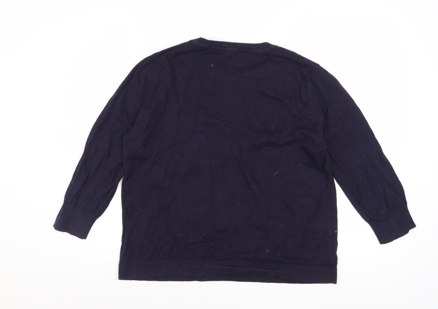 Oasis Women Blue Cotton Blend Heart Pullover Jumper L