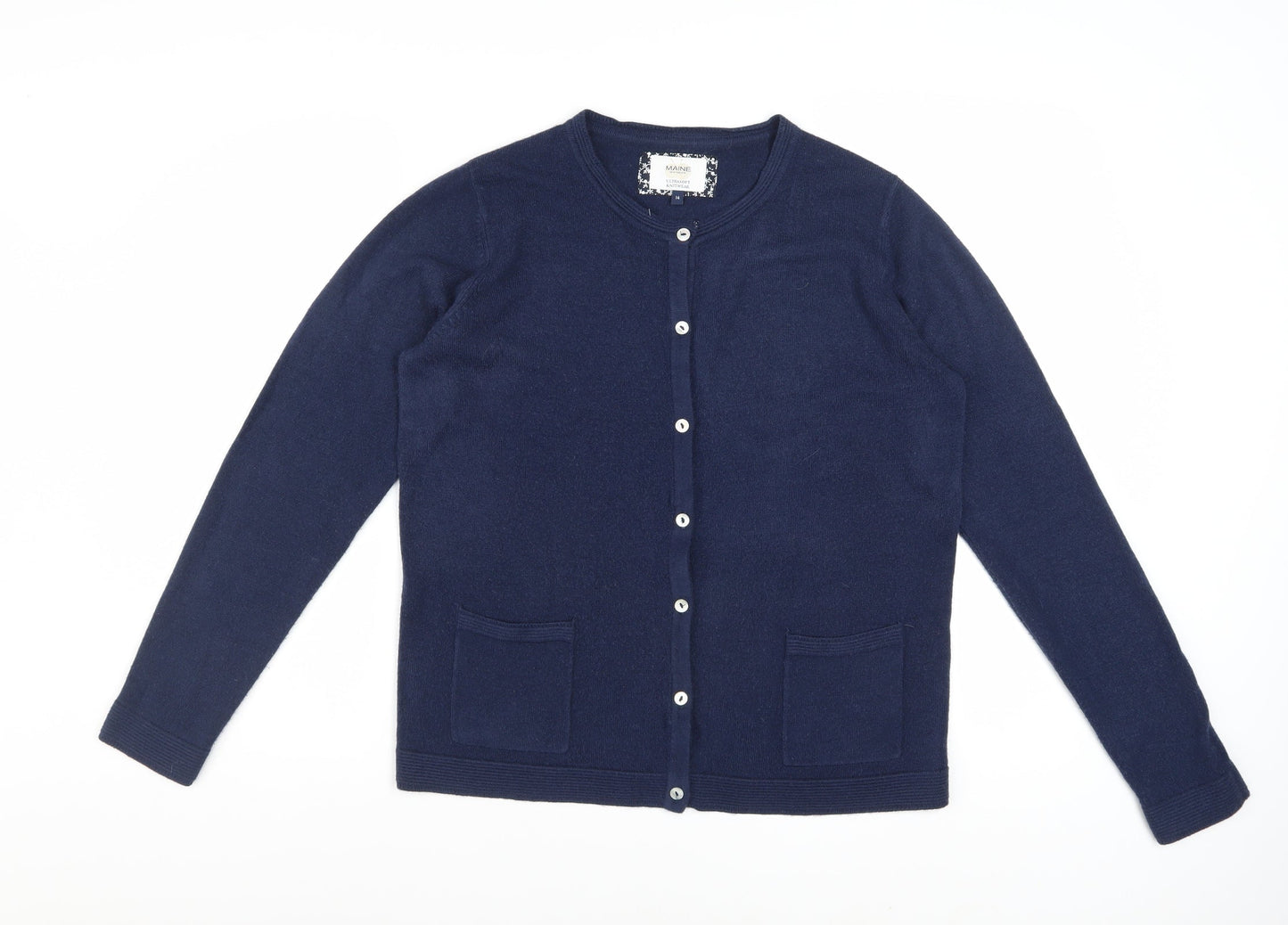 Maine New England Women's Navy Blue Cardigan Size 14 Acrylic Knit