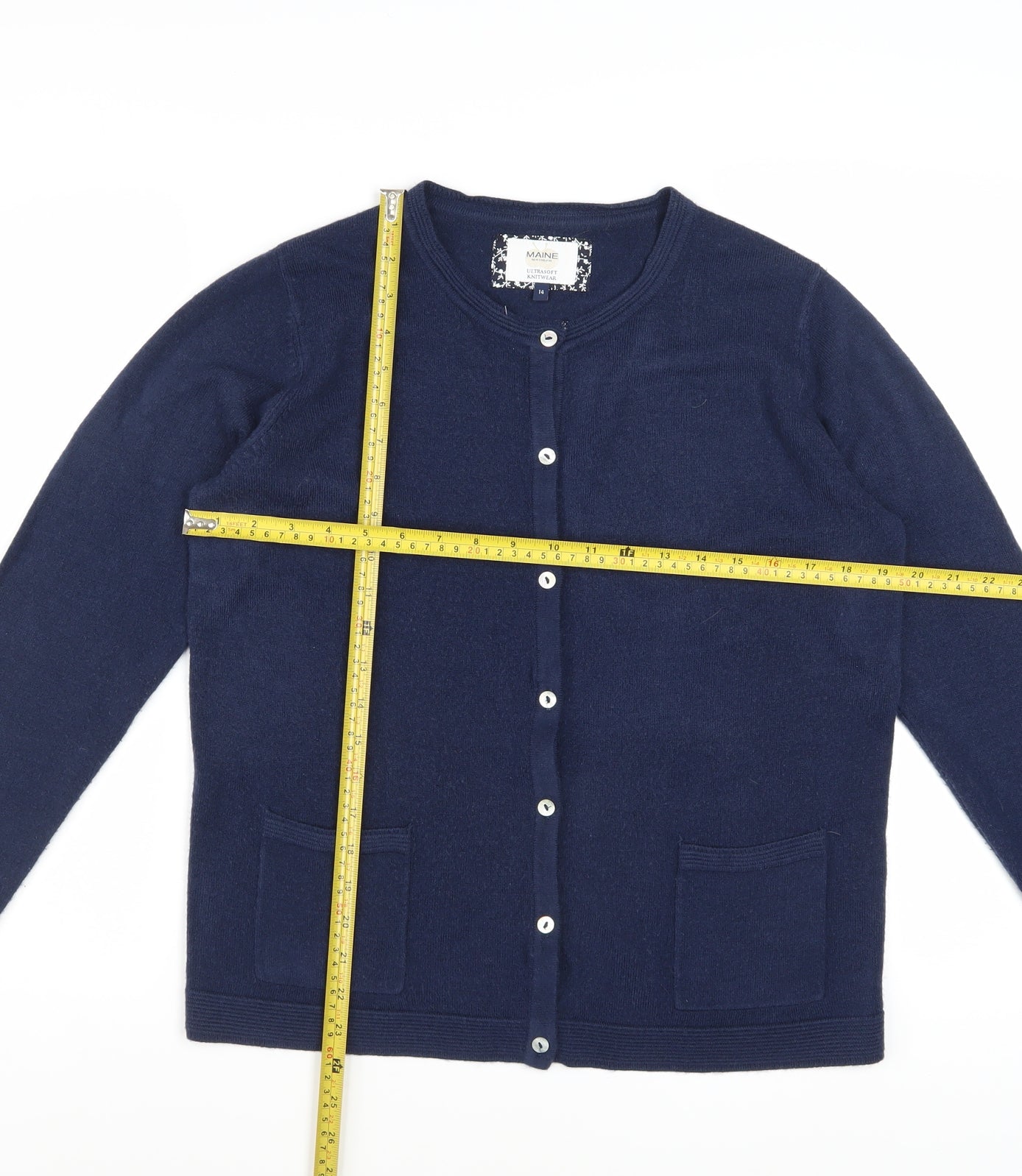 Maine New England Women's Navy Blue Cardigan Size 14 Acrylic Knit