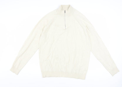 Marks and Spencer Men's Beige M 1/2 Zip High Neck Cotton Jumper