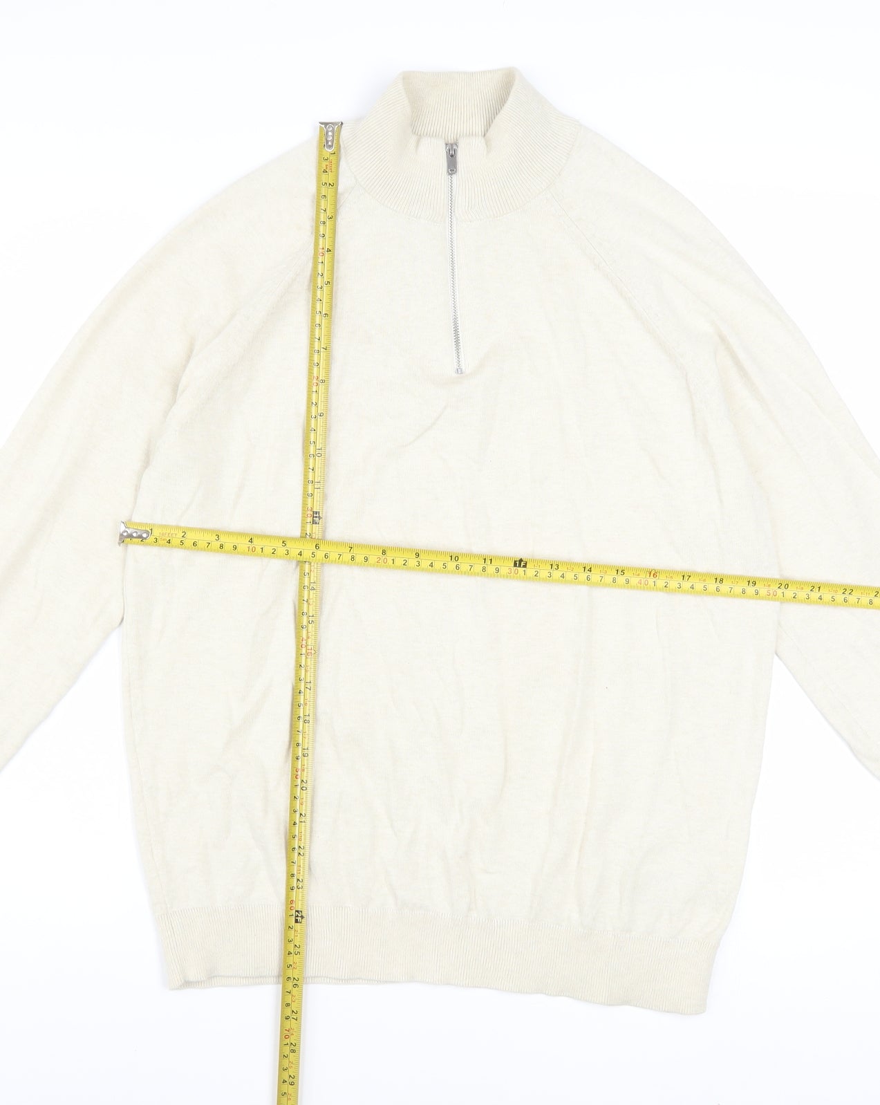 Marks and Spencer Men's Beige M 1/2 Zip High Neck Cotton Jumper