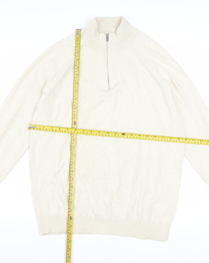 Marks and Spencer Men's Beige M 1/2 Zip High Neck Cotton Jumper