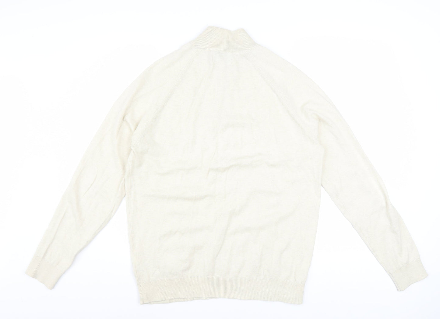 Marks and Spencer Men's Beige M 1/2 Zip High Neck Cotton Jumper