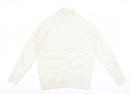 Marks and Spencer Men's Beige M 1/2 Zip High Neck Cotton Jumper