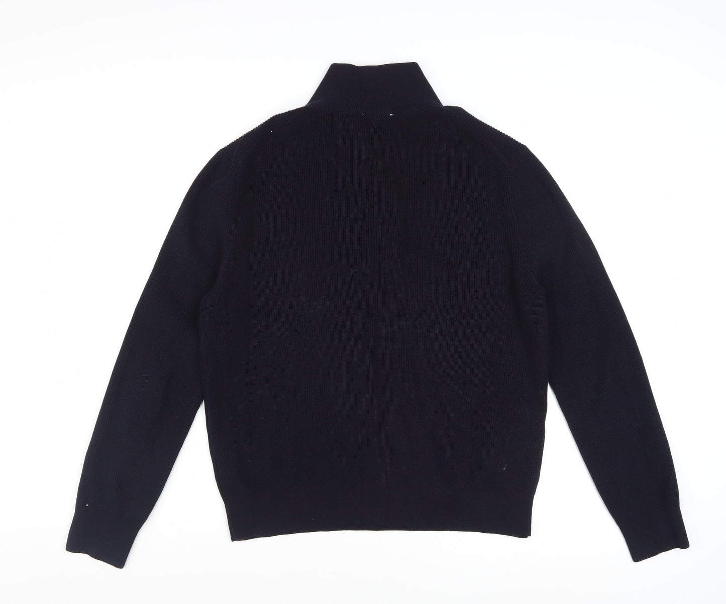 H&M Men Black Cotton 1/2 Zip High Neck Slim Fit Jumper L