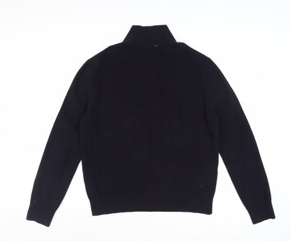 H&M Men Black Cotton 1/2 Zip High Neck Slim Fit Jumper L