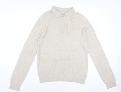 Reiss Men’s Beige Collared Full Zip Knit Jumper M