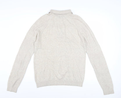Reiss Men’s Beige Collared Full Zip Knit Jumper M