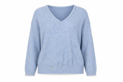 Pull & Bear Women's Blue V-Neck Ribbed Knit Jumper Size S