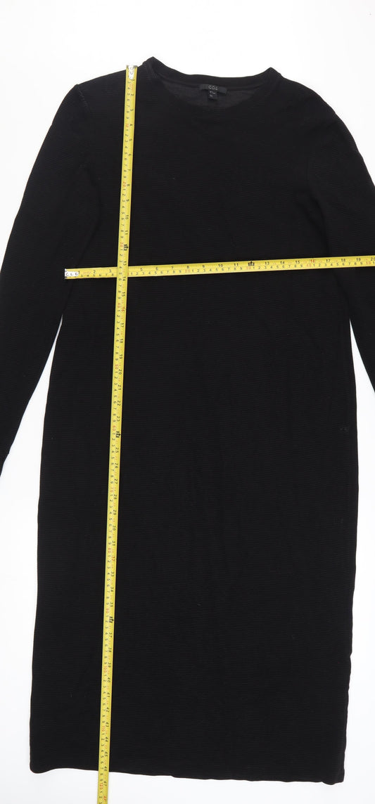 COS Women Black Knit Bodycon Long Sleeve Knee Dress Size 12