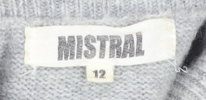 Mistral Womens Grey Cable Knit Roll Neck Jumper Size 12