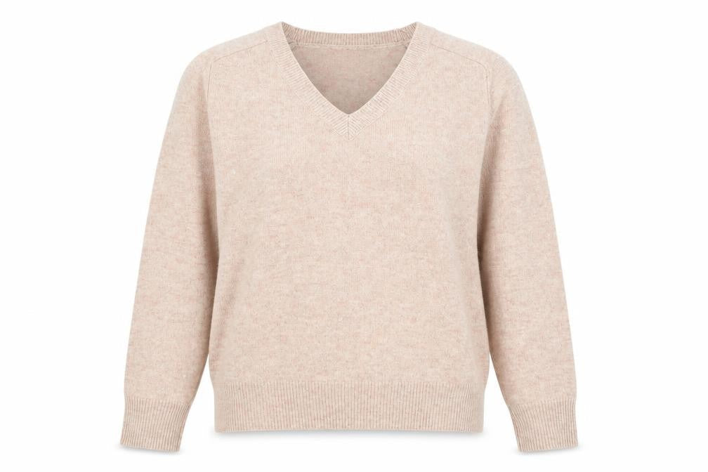 Pablo Women Beige V-Neck Wool Jumper Size S Classic Style