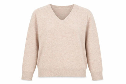 Pablo Women Beige V-Neck Wool Jumper Size S Classic Style