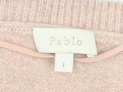 Pablo Women Beige V-Neck Wool Jumper Size S Classic Style
