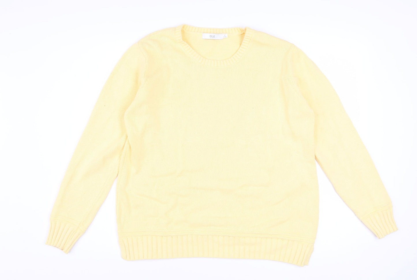Isle Women's Yellow Cotton Crew Neck Jumper Size 14-16