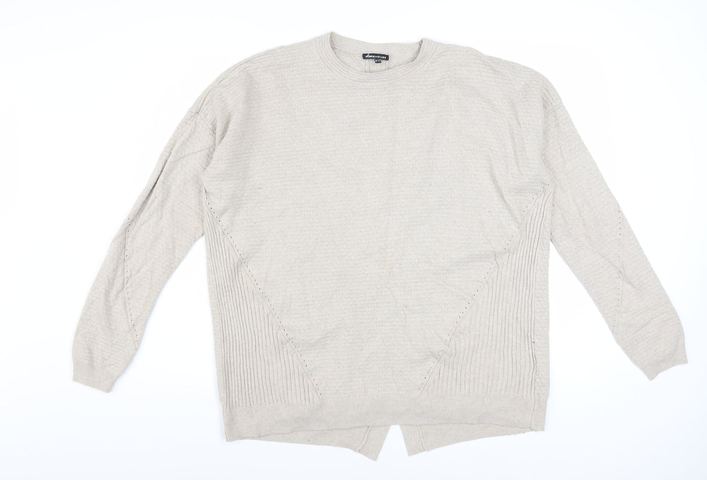 Warehouse Women Beige Wool Blend Crew Neck Long Sleeve Jumper Size 14