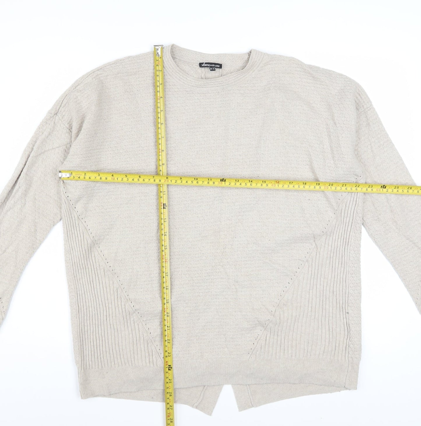 Warehouse Women Beige Wool Blend Crew Neck Long Sleeve Jumper Size 14