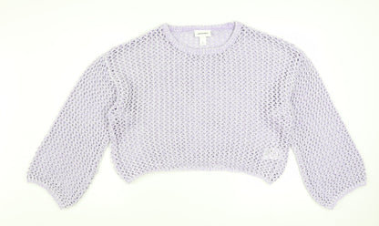 Monki Women Purple Open-Knit Pullover Jumper XL Casual Lightweight