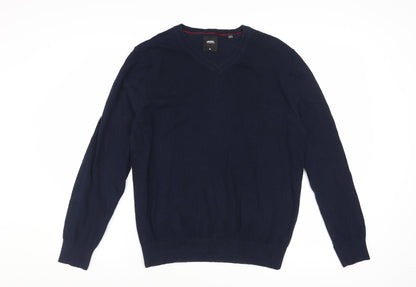 Burton Menswear Men's Blue V-Neck Cotton Pullover Jumper M