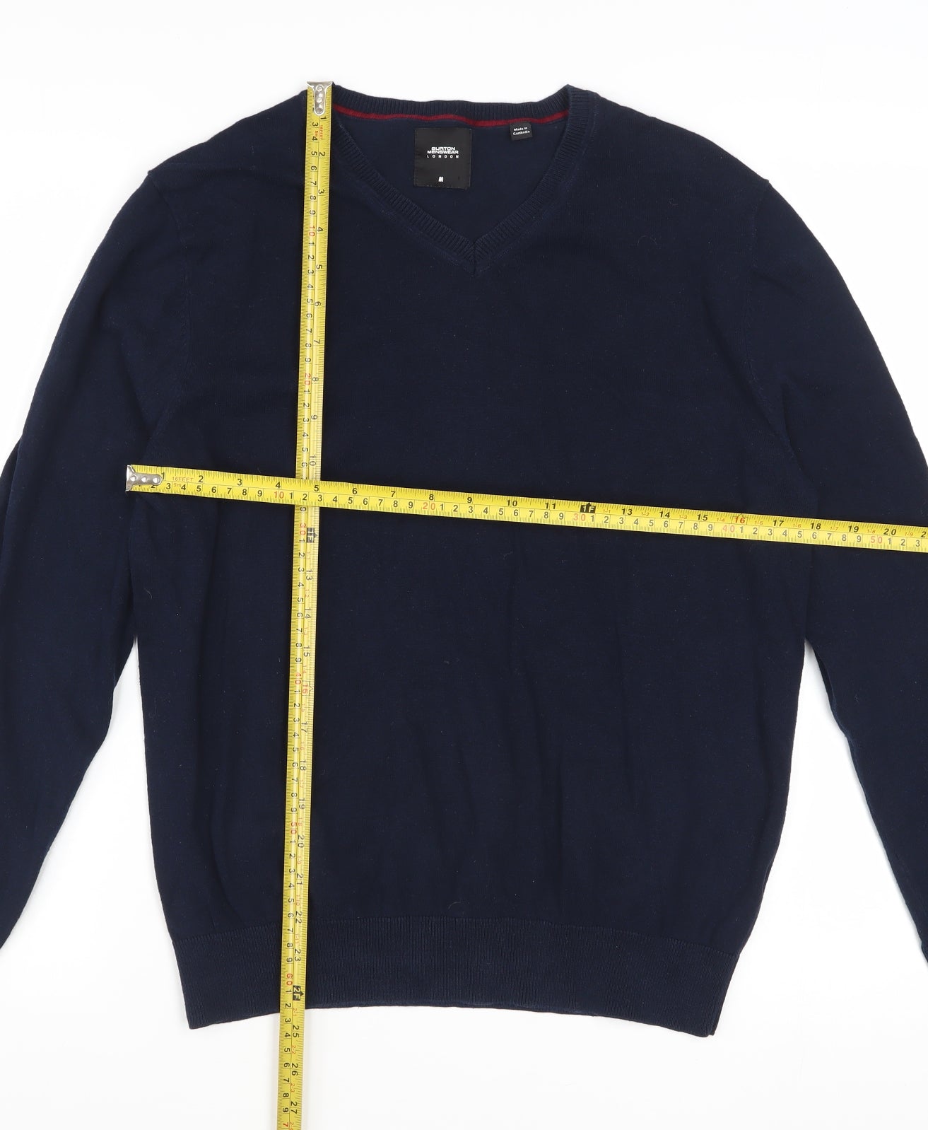 Burton Menswear Men's Blue V-Neck Cotton Pullover Jumper M